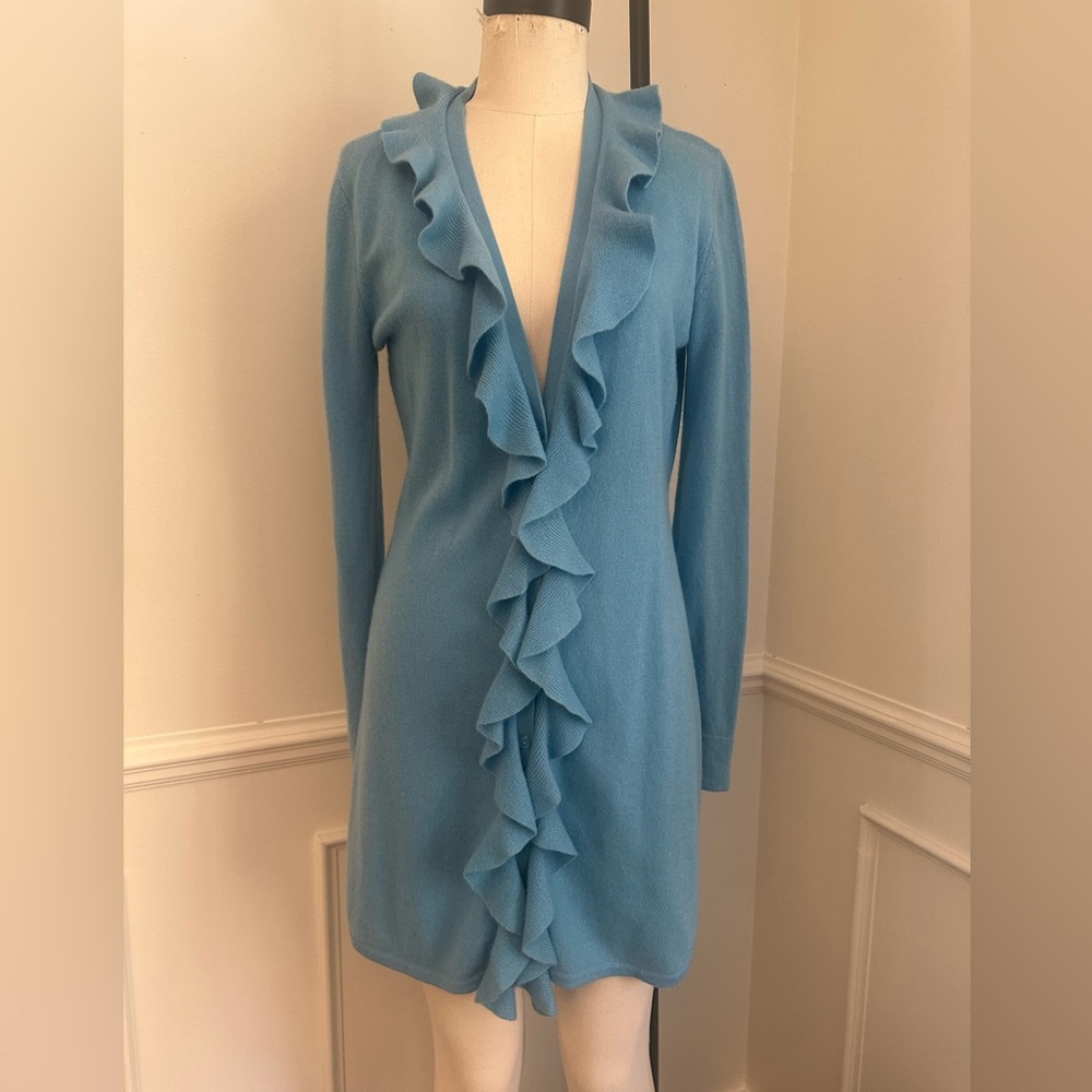Magaschoni Blue Ruffled Cardigan